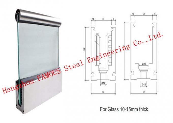 Parte inferior de vidro de alumínio da canaleta em U da balaustrada do metal home da decoração para dentro e fora 0